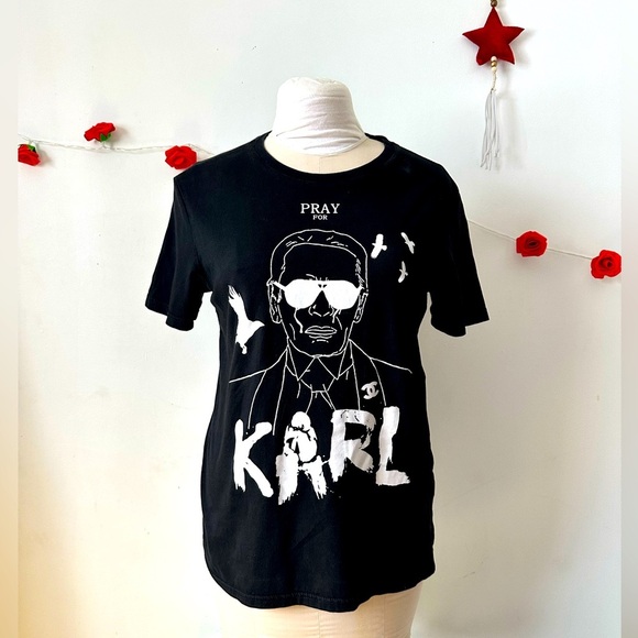 Karl Lagerfeld Graphic Chanel Logo Designer Inspired Tee L - Picture 1 of 7